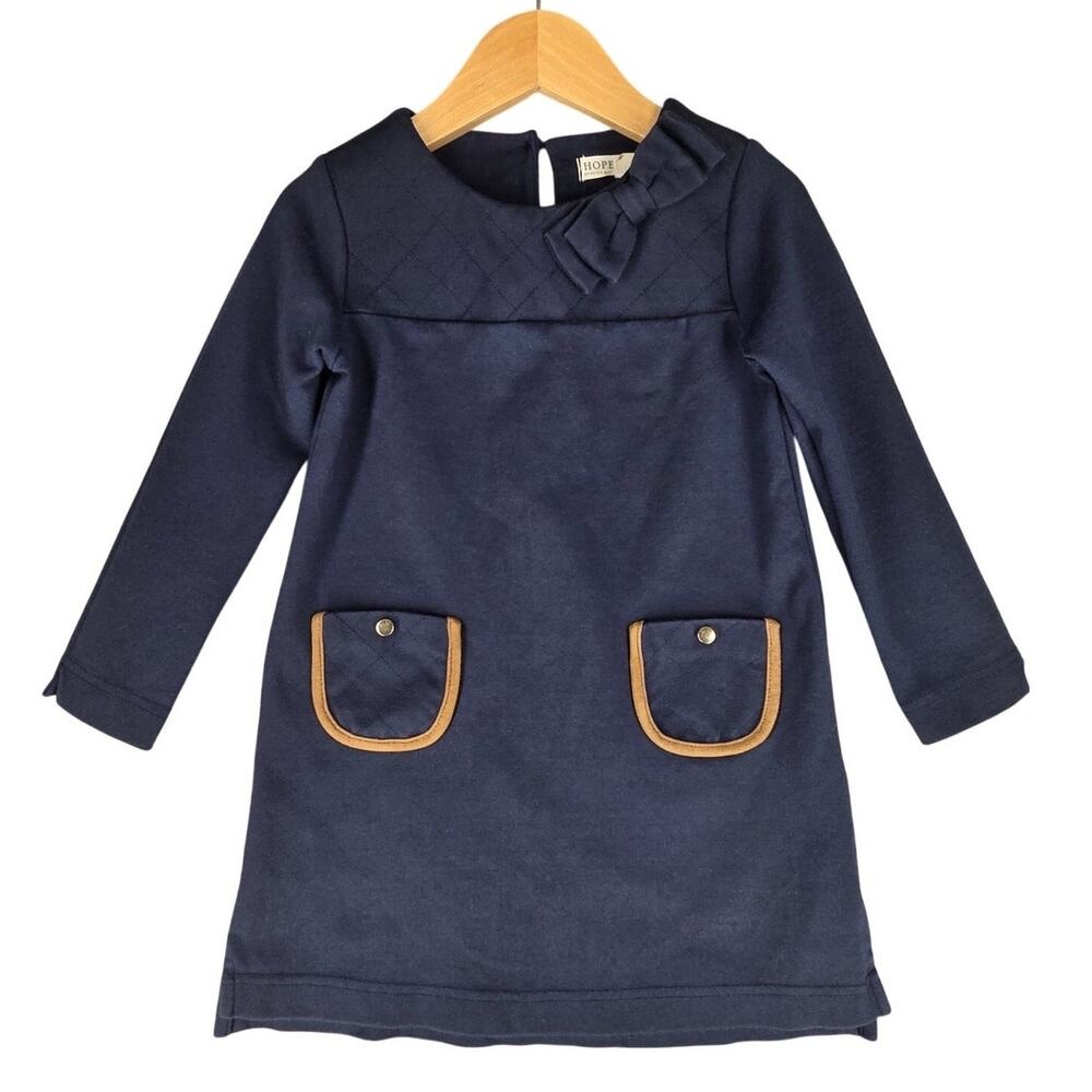 HOPE & HENRY GIRLS’ NAVY KNIT DRESS – SIZE 4 – ORGANIC COTTON BLEND – CLEAN